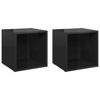 Muebles Tv 2 Unidades Madera Contrachapada Negro Brillo 37x35x37 Cm