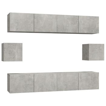 Set De Muebles De Tv 6 Piezas Madera Contrachapada Gris Hormigón