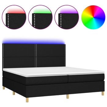 Cama Box Spring Colchón Y Luces Led Tela Negro 200x200 Cm