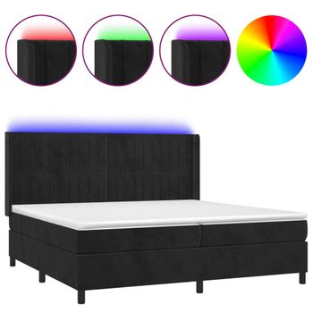 Cama Box Spring Colchón Y Led Terciopelo Negro 200x200 Cm