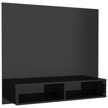 Mueble Tv De Pared Contrachapado Negro Brillante 102x23,5x90 Cm