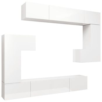 Set De Muebles De Tv 8 Piezas Madera Contrachapada Blanco Brillo