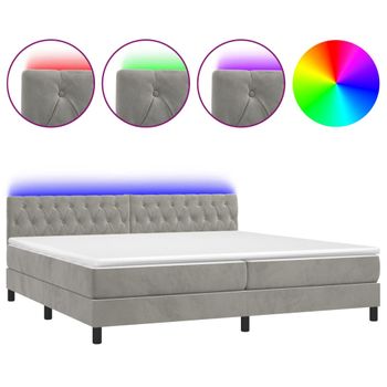 Cama Box Spring Colchón Y Led Terciopelo Gris Claro 200x200 Cm