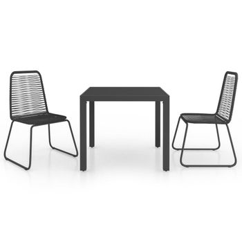 Set De Comedor De Jardín De 3 Piezas Pvc Ratán Negro