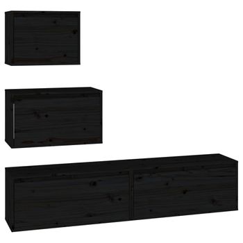 Muebles Para Tv 4 Piezas Madera Maciza De Pino Negro