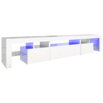 Mueble De Tv Con Luces Led Blanco Brillante 215x36,5x40 Cm