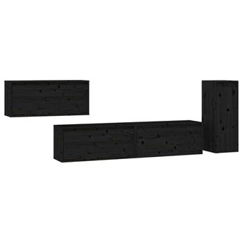 Muebles Para Tv 4 Piezas Madera Maciza De Pino Negro