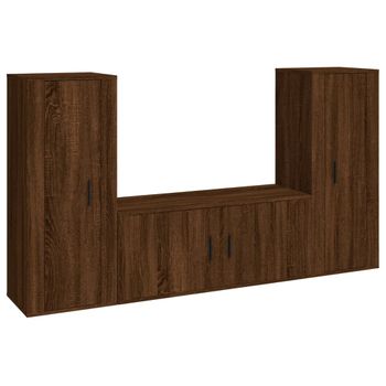 Set De Muebles Para Tv 3 Piezas Madera Contrachapada Roble Marrón