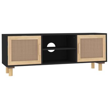 Mueble Para Tv Madera Maciza Pino Y Ratán Natural 105x30x40 Cm