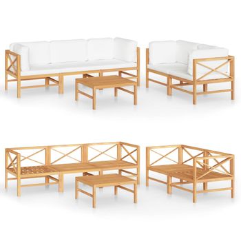 Set De Muebles De Jardín 6 Piezas Madera De Teca Y Cojines Crema