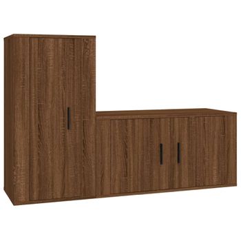 Set De Muebles Para Tv 2 Piezas Madera Contrachapada Roble Marrón