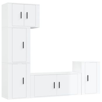 Set De Muebles De Tv 5 Piezas Madera Contrachapada Blanco Brillo