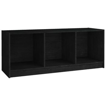 Mueble De Tv Madera Maciza De Pino Negro 104x33x41 Cm