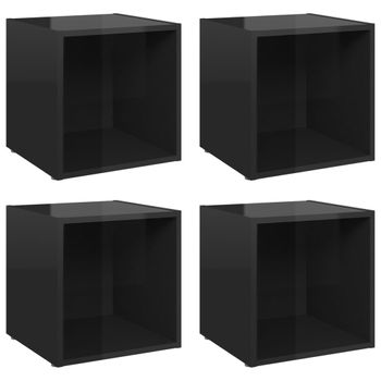 Muebles Tv 4 Unidades Madera Contrachapada Negro Brillo 37x35x37 Cm