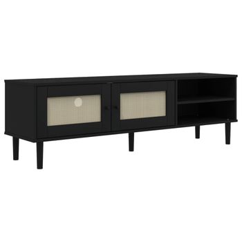 Mueble De Tv Senja Aspecto Ratán Madera Pino Negro 158x40x49 Cm