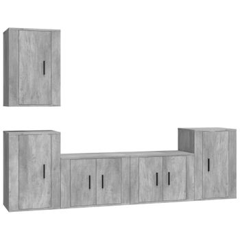 Set De Muebles De Tv 5 Piezas Madera Contrachapada Gris Hormigón