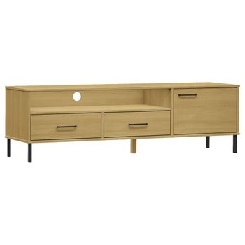 Mueble De Tv Con Patas De Metal Oslo Madera Maciza Pino Marrón