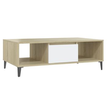 Mesa De Centro Madera Contrachapada Blanco Roble 103,5x60x35cm