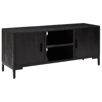 Mueble Para Tv Madera Maciza Pino Reciclada Negro 110x35x48 Cm