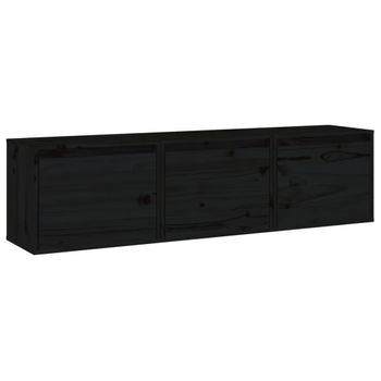 Muebles Para Tv 3 Piezas Madera Maciza De Pino Negro