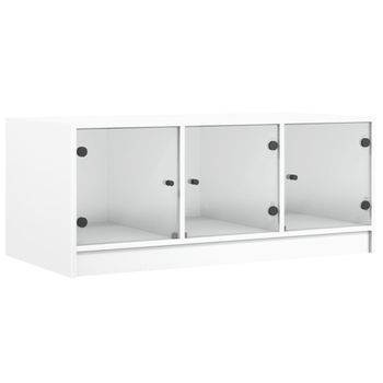 Mesa De Centro Con Puertas De Vidrio Blanca 102x50x42 Cm