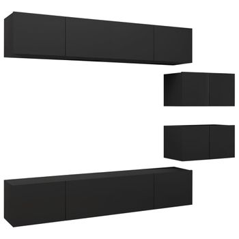 Juego De Mueble Para Tv De 6 Piezas Aglomerado Negro