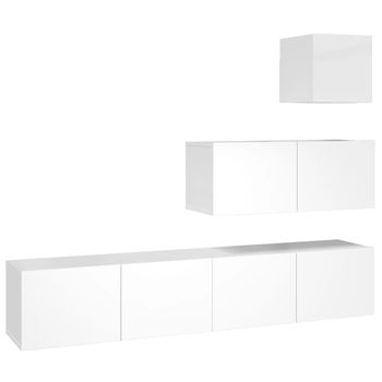 Set De Muebles De Tv 4 Piezas Madera Contrachapada Blanco Brillo