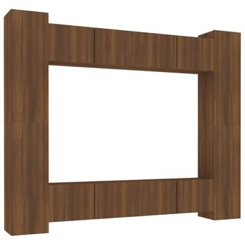 Set De Muebles Para Tv 8 Piezas Madera Contrachapada Roble Marrón