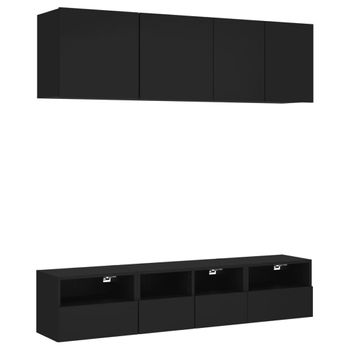 Muebles De Tv De Pared 5 Piezas Madera De Ingeniería Negro