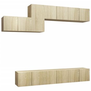 Muebles De Pared De Tv 7 Piezas Aglomerado Color Roble Sonoma