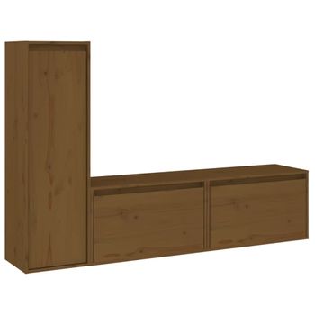 Muebles Para Tv 3 Piezas Madera Maciza De Pino Marrón Miel