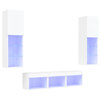 Muebles De Tv De Pared Con Led 5 Piezas Madera Ingeniería Blanco