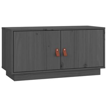 Mueble De Tv De Madera Maciza De Pino Gris 80x34x40 Cm