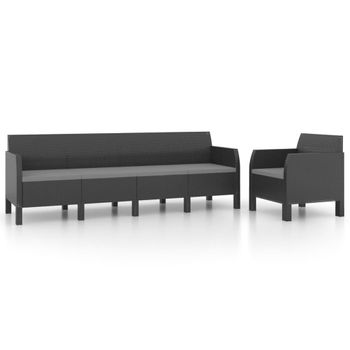 Set De Muebles De Jardín 2 Piezas Cojines Pp Ratán Gris Antracita