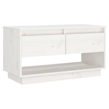 Mueble De Tv De Madera Maciza De Pino Blanco 74x34x40 Cm