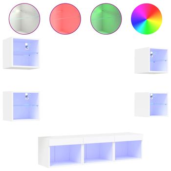 Muebles De Tv De Pared Con Led 7 Piezas Madera Ingeniería Blanco