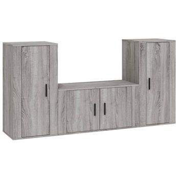 Set De Muebles Para Tv 3 Piezas Madera Contrachapada Gris Sonoma