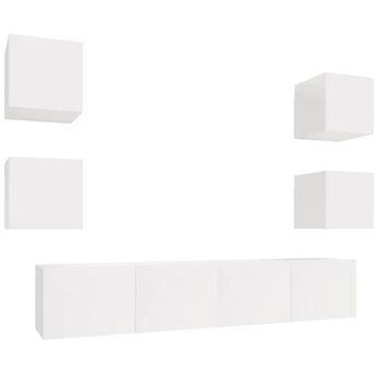 Set De Muebles De Tv 6 Piezas Madera Contrachapada Blanco Brillo