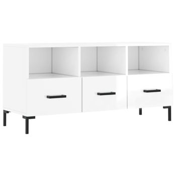 Mueble De Tv Madera Contrachapada Blanco Brillo 102x36x50 Cm