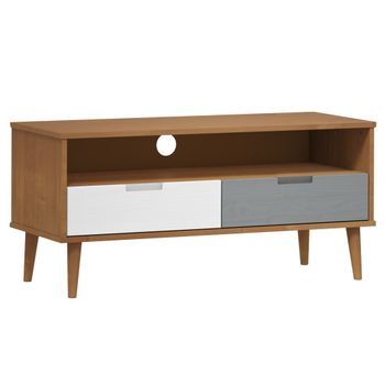 Mueble De Tv Molde Madera Maciza De Pino Marrón 106x40x49 Cm