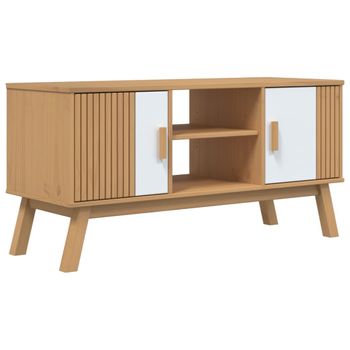 Mueble De Tv Olden Madera Maciza Pino Blanco Marrón 114x43x57cm