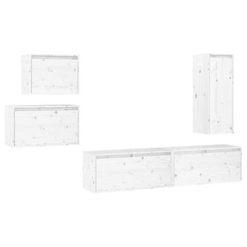 Muebles Para Tv 5 Piezas Madera Maciza De Pino Blanco