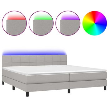 Cama Box Spring Con Colchón Tela Y Led Gris Claro 200x200 Cm