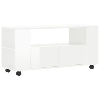 Mueble De Tv Madera De Ingeniería Blanco Brillo 102x34,5x43 Cm