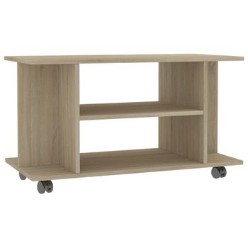 Mueble De Tv Ruedas Madera Contrachapada Color Roble 80x40x40cm