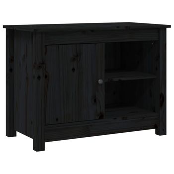 Mueble De Tv De Madera Maciza De Pino Negro 70x36,5x52 Cm