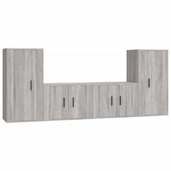 Set De Muebles Para Tv 4 Piezas Madera Contrachapada Gris Sonoma