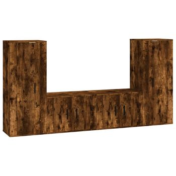 Set De Muebles De Tv 4 Piezas Madera Contrachapada Roble Ahumado