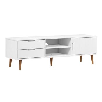 Mueble De Tv Molde Madera Maciza De Pino Blanca 158x40x49 Cm