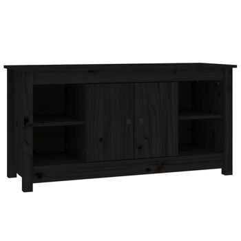 Mueble De Tv De Madera Maciza De Pino Negro 103x36,5x52 Cm